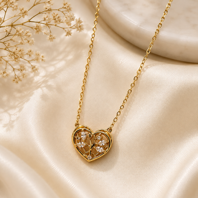 Crystal Bloom Heart Necklace
