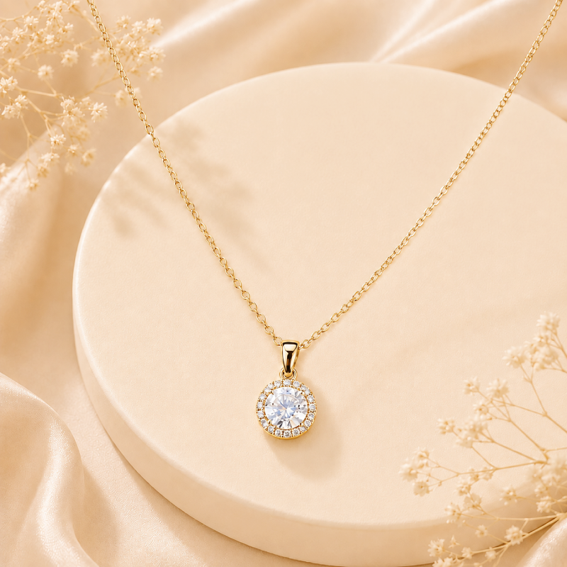 Radiant Halo Solitaire Necklace