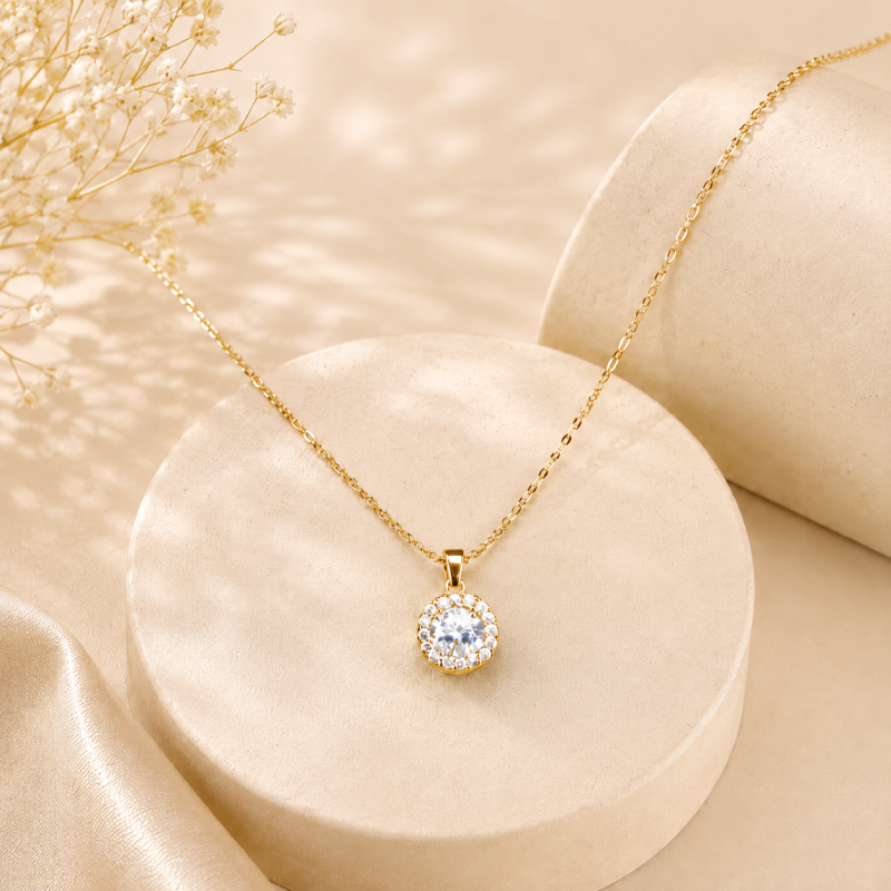Radiant Halo Solitaire Necklace