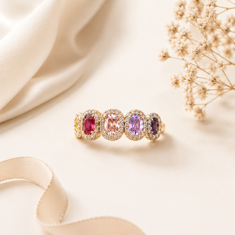 Multi-Gem Halo Ring