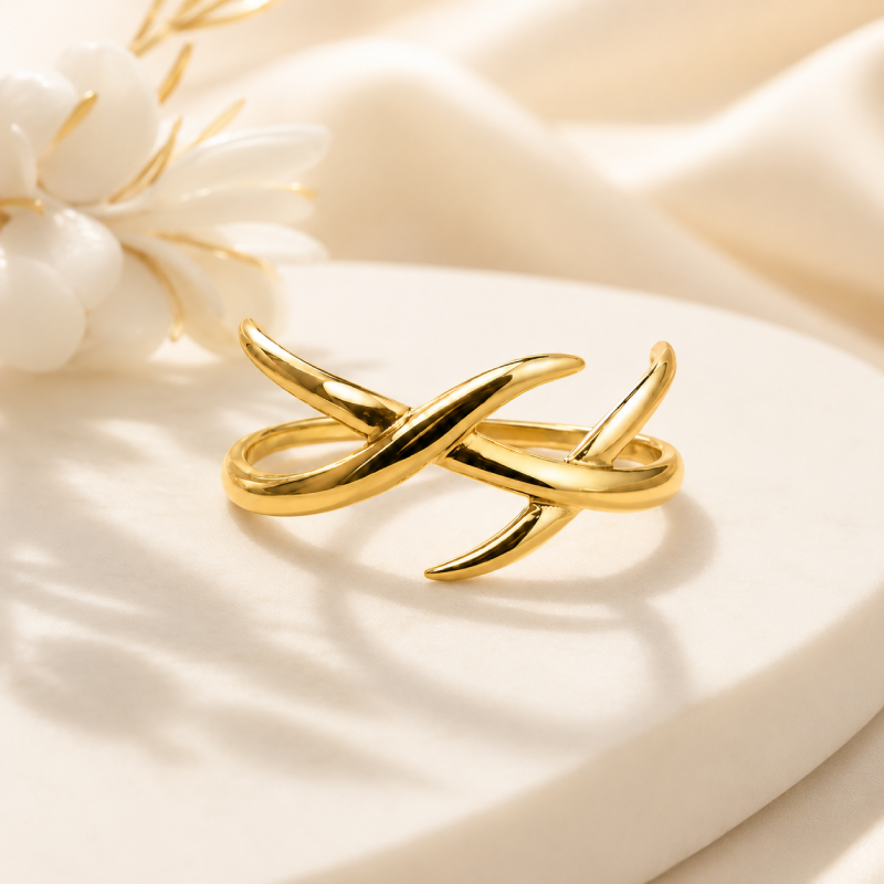 Golden Crossed Band Ring