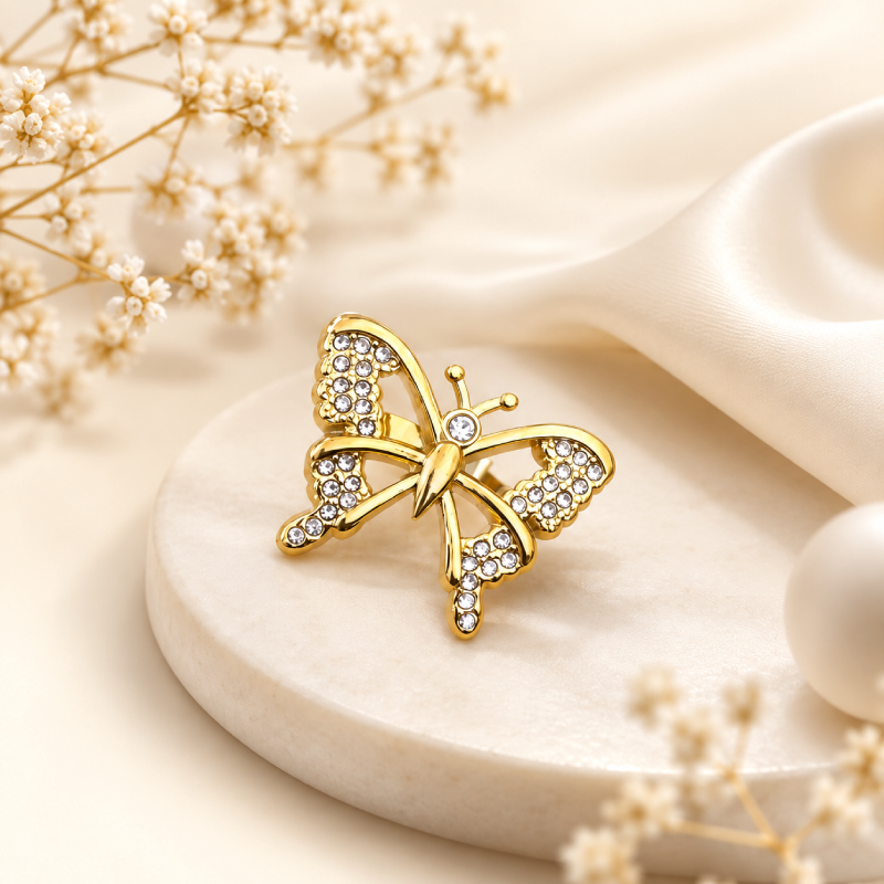 Crystal Butterfly Adjustable Ring
