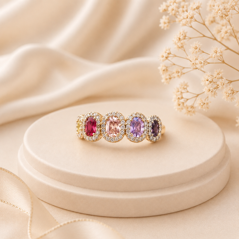 Multi-Gem Halo Ring