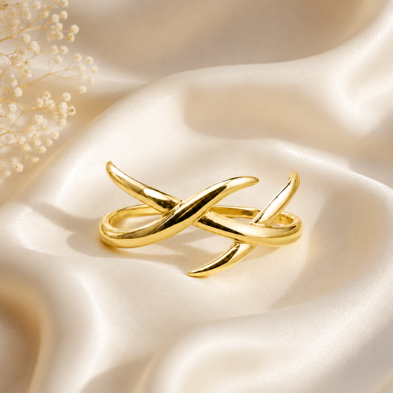 Golden Crossed Band Ring